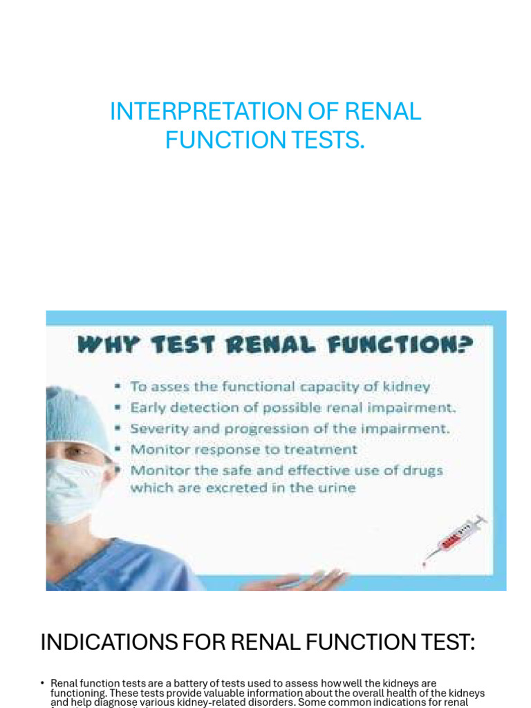 Renal Function Tests: Indications & Insights | PDF | Creatinine | Kidney