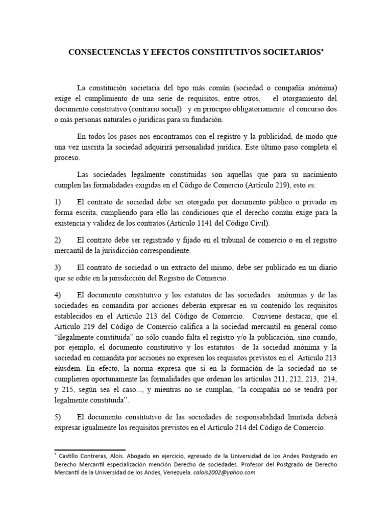 Consecuencias y Efectos Constitutivos Societarios | PDF | Bienes (Ley