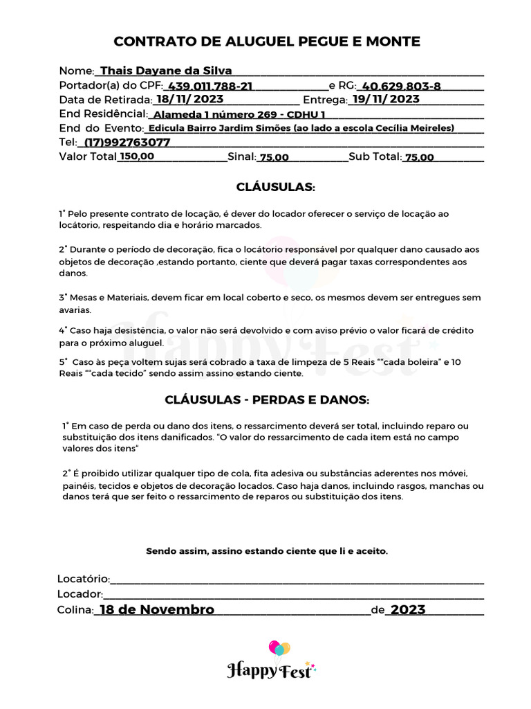 Contrato de Locação Pegue e Monte | PDF