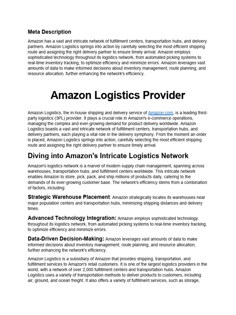 Amazon Logistics Provider | PDF | Logistics | Warehouse