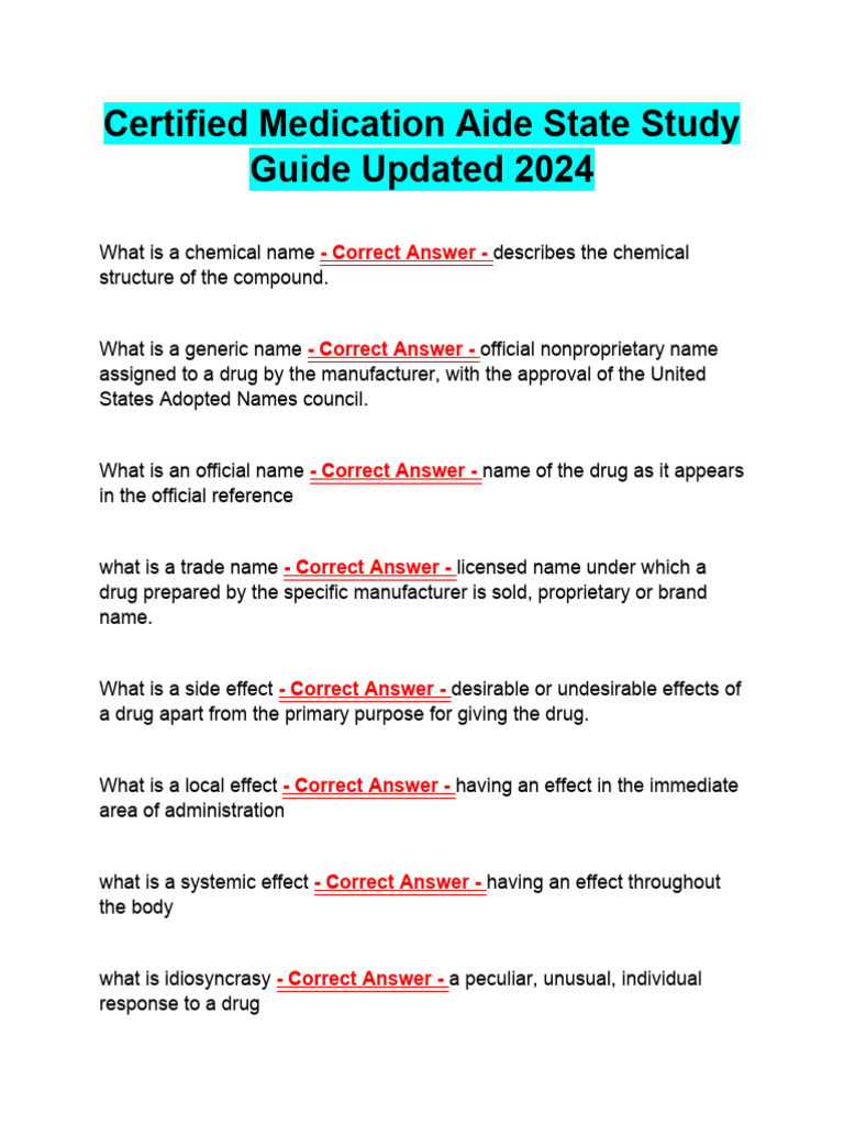 Certified Medication Aide State Study Guide Pdf Heart Myocardial