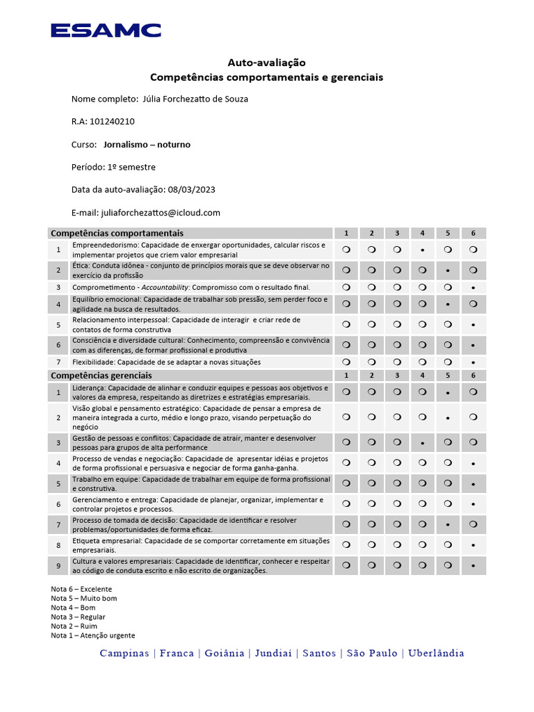 Ficha de Auto-Avaliação | PDF | Gestão de recursos humanos