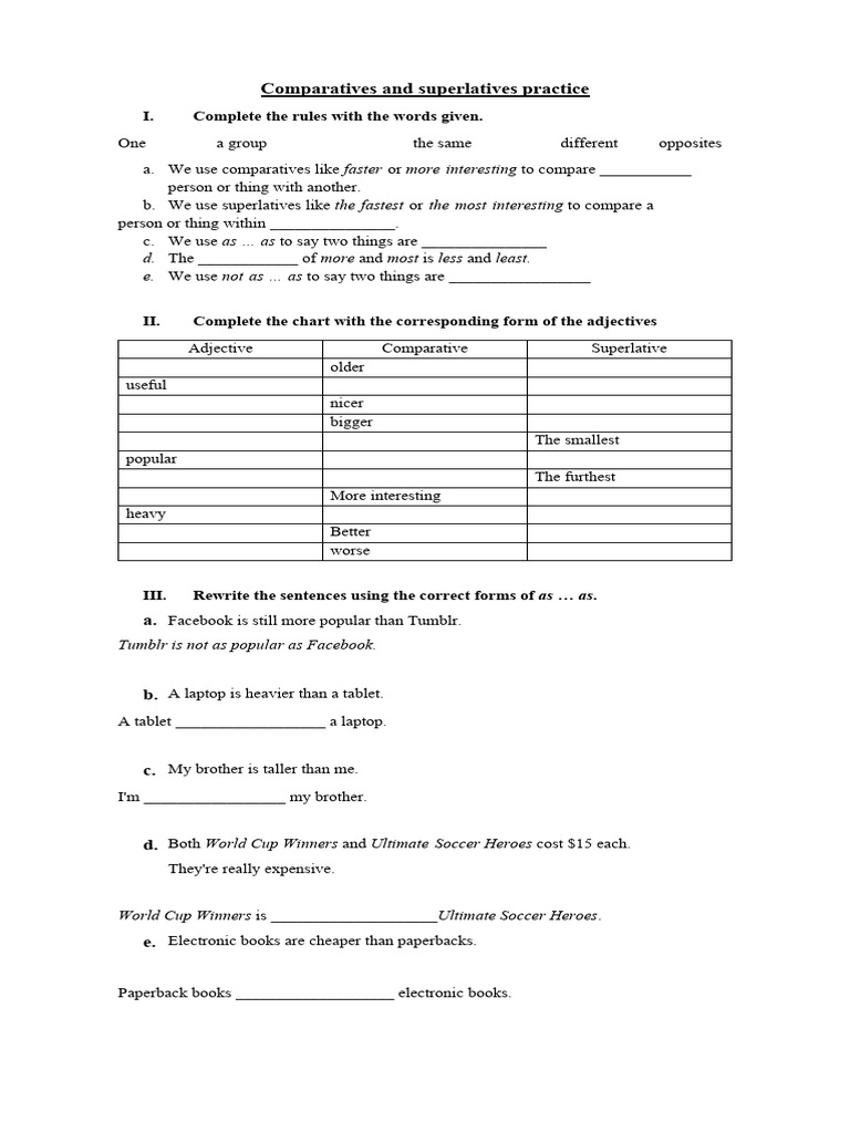 Comparatives and Superlatives Exercises | PDF