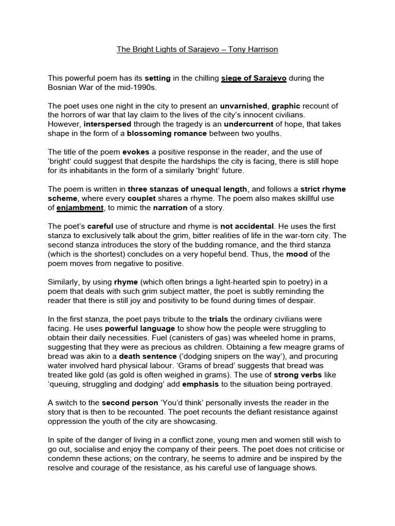Bright lights of sarajevo analysis pdf poetry