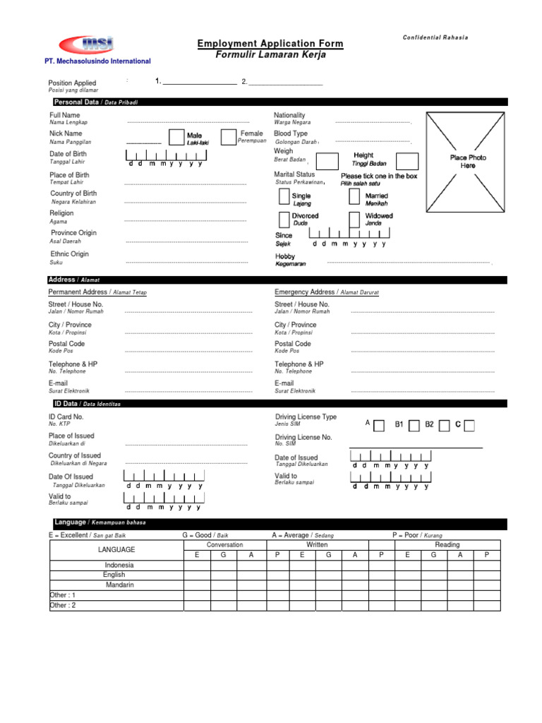 Formulir Employment Application | PDF