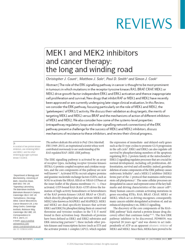 MEK1/2 Inhibitors in Cancer Therapy | PDF | Extracellular Signal ...