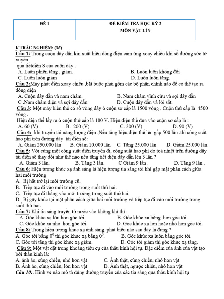De Thi Hk2 Ly 9 Pdf