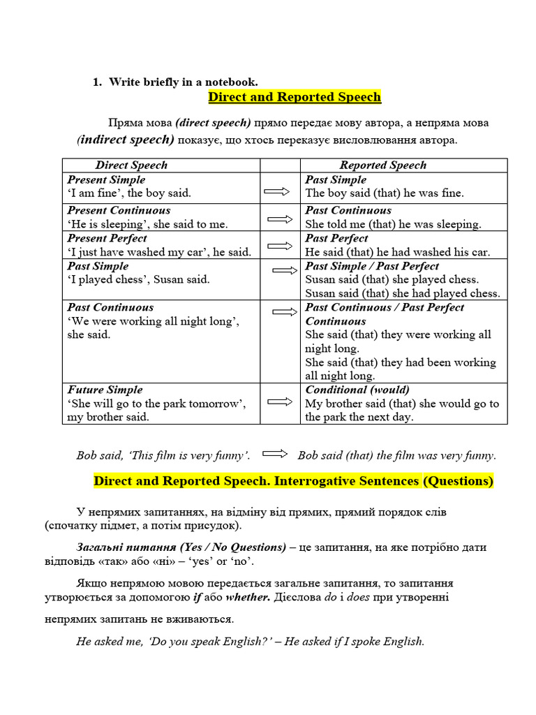 Direct and Reported Speech | PDF | Language Mechanics | Syntax