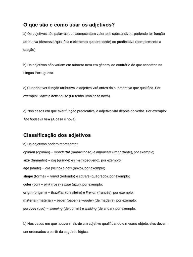 O que s o e como usar os adjetivos pdf adjetivo substantivo