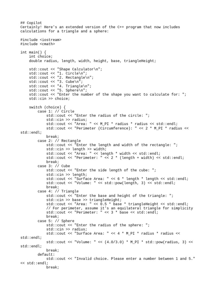 C++ Shape Calculator Program | PDF | Length | Euclidean Plane Geometry