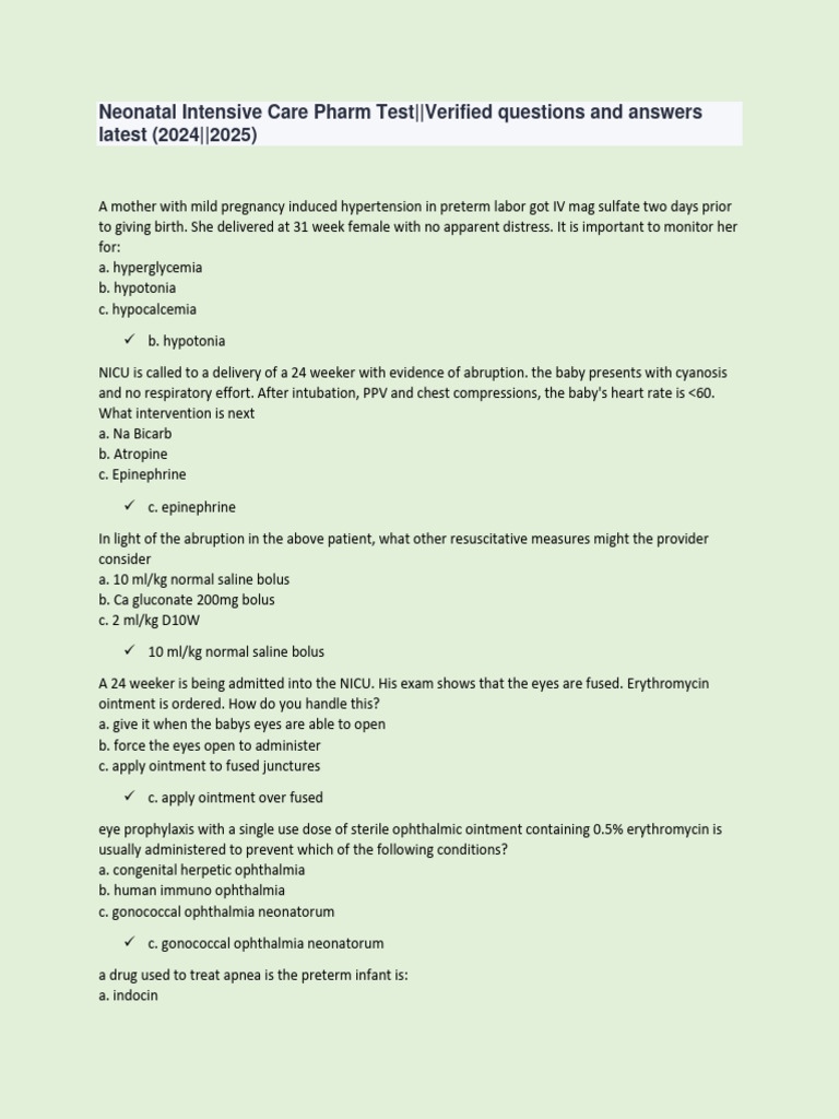 NICU Pharmacology Exam Review | PDF | Preterm Birth | Lung