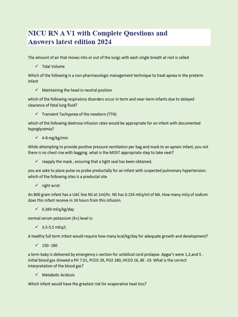 NICU RN Interview Questions & Answers | PDF | Infants | Causes Of Death