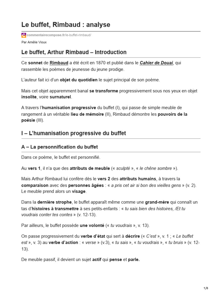 Le Buffet Rimbaud Analyse | PDF | Poésie