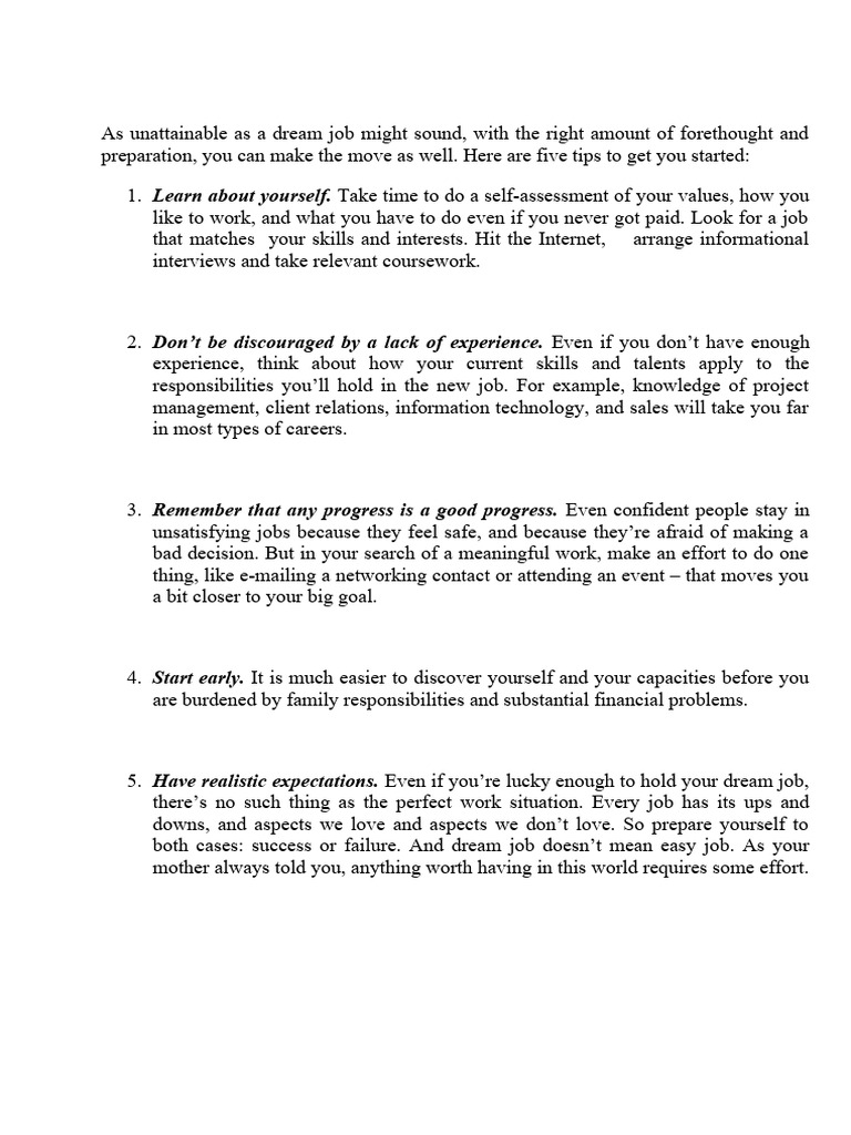 Tips for Landing Your Dream Job PDF Water Experience