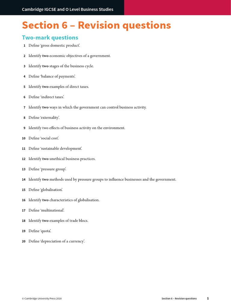Business Studies Revision Questions Guide | PDF | Exports | Taxes
