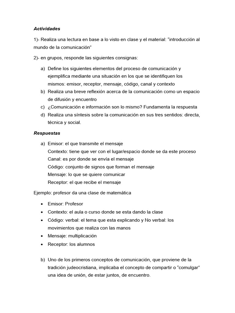 Actividades de Introducción a la Comunicación | PDF | Comunicación ...