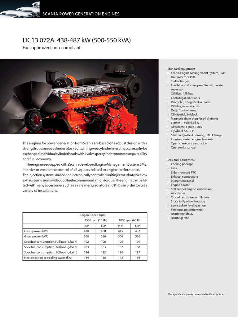 Scania DC13 Power Generation Engines | PDF | Piston | Engines