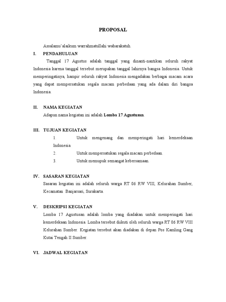 Contoh Proposal Kegiatan Lomba 17 Agustus Berbagi Contoh Proposal