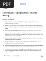 Summary and Highlights - Introduction To Hadoop - Coursera