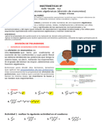 Tema: División de Expresiones Algebraicas (División de Monomios)