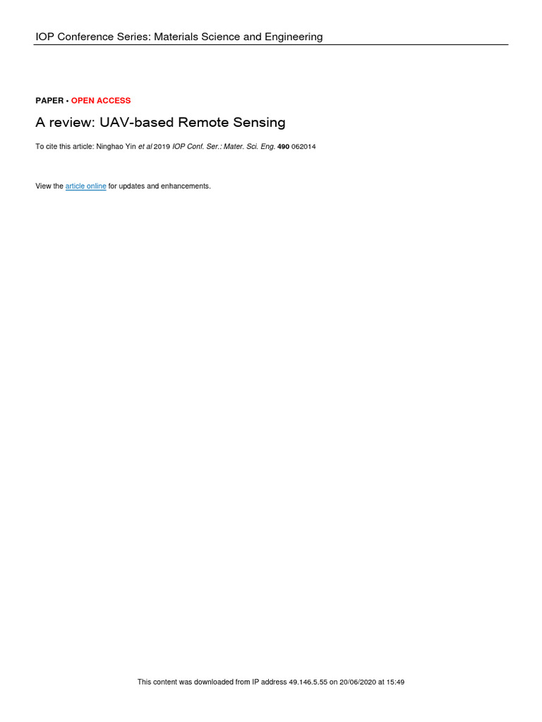UAV-Based Remote Sensing Review | PDF | Unmanned Aerial Vehicle ...