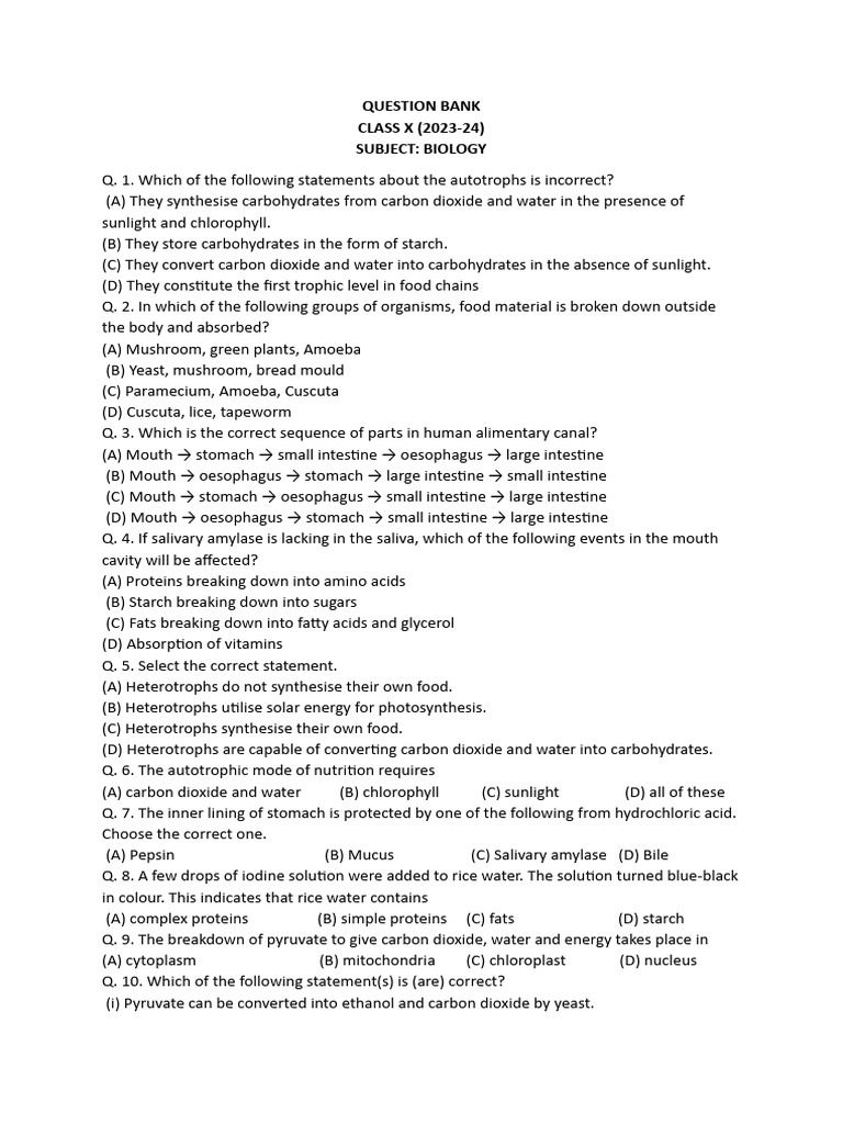 Class X Biology Question Bank 2023-24 | PDF | Lung | Heredity