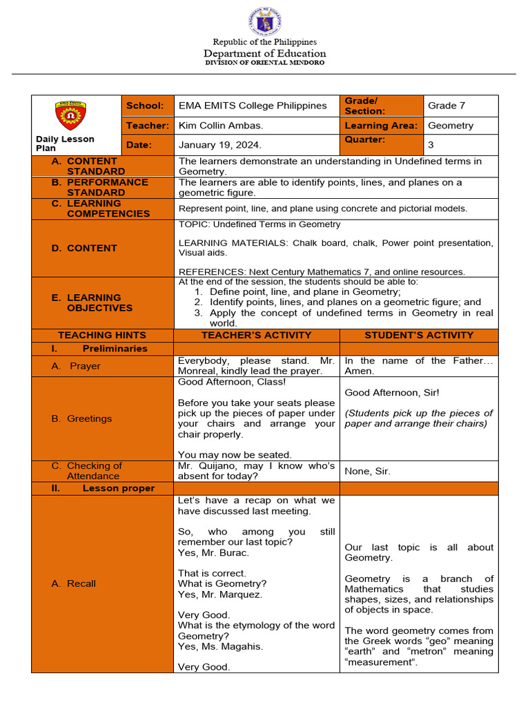 Undefined Terms Pdf Line Geometry Geometry