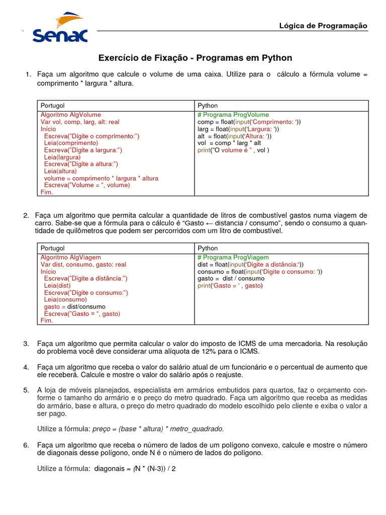 Exercícios de Lógica em Python | PDF | Algoritmos