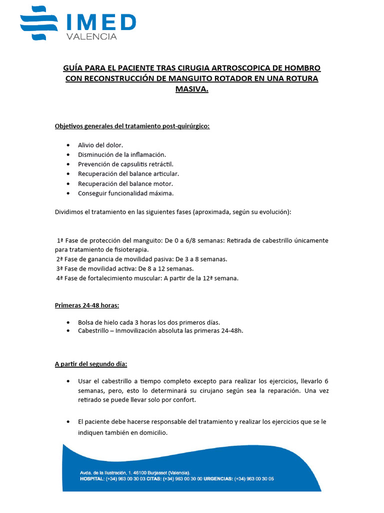GUIiA PARA EL PACIENTE TRAS CIR UGIA ARTROSCOPICA DE HOMBRO CON ...