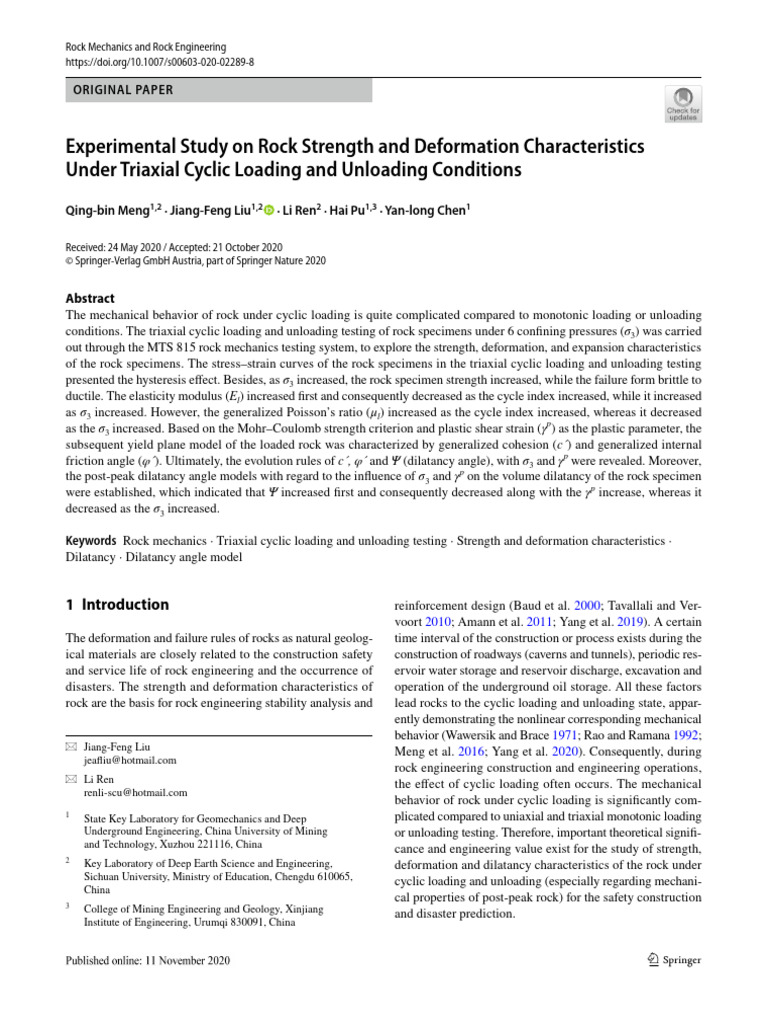 Experimental Study On Rock Strength and Deformation Characteristics ...