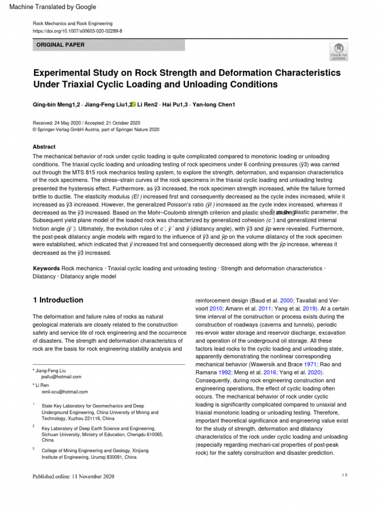Experimental Study On Rock Strength and Deformation Characteristics ...