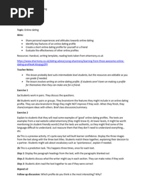 Lesson Plan and Notes Online Dating