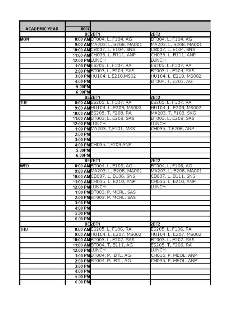 Weekly Class Schedule 0607 | PDF | Audi | Car Manufacturers Of Germany