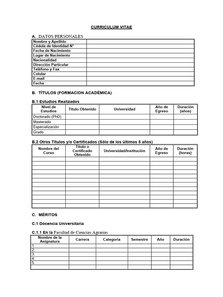 Curriculum Vitae Detallado Profesional | PDF | Tesis | Doctorado