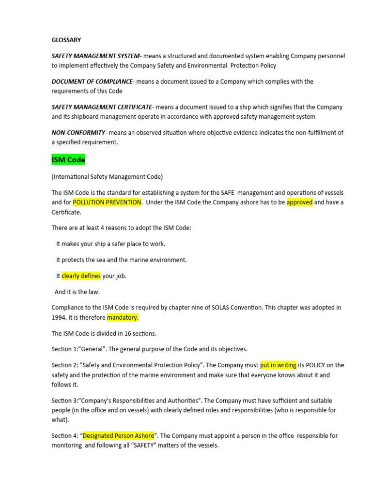 ISM Code and Safety Management Glossary | PDF | Safety | Ships