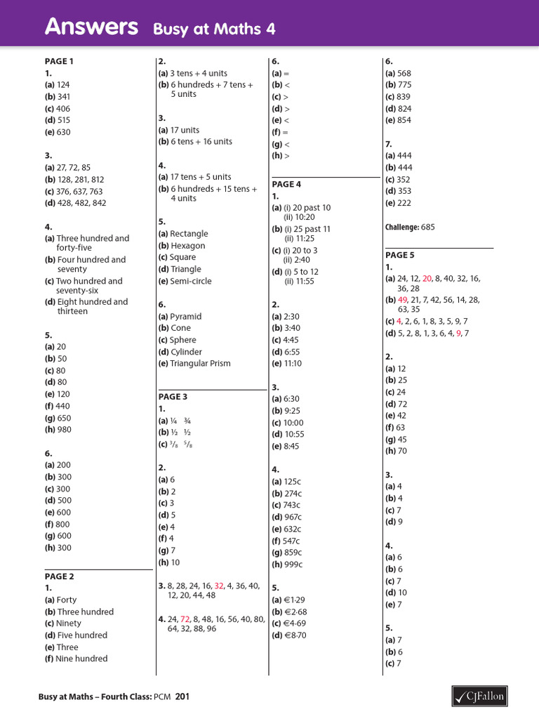 Busy at Maths: 4th Class Answers | PDF | Classical Geometry ...