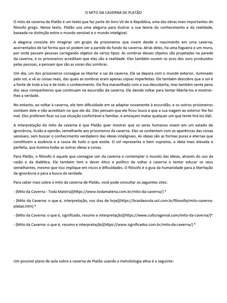 Mito da Caverna de Platão: Resumo e Análise | PDF | Platão