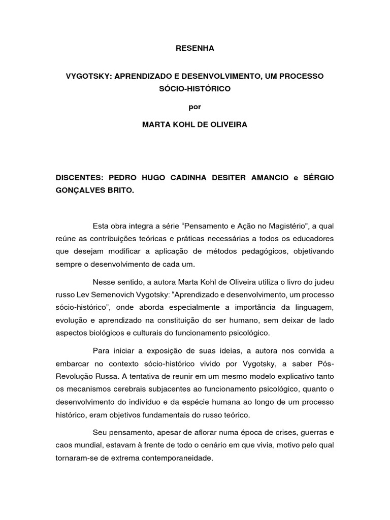 Vygotsky: Aprendizado e Desenvolvimento | PDF | Psicologia | Pensamento