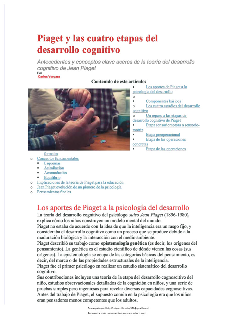 Etapas del desarrollo cognitivo de Piaget | PDF | Desarrollo cognitivo ...