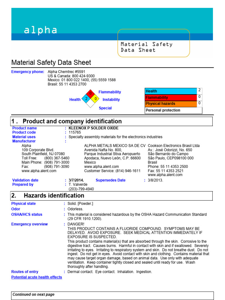 Kleenox P MSDS | PDF | Occupational Safety And Health