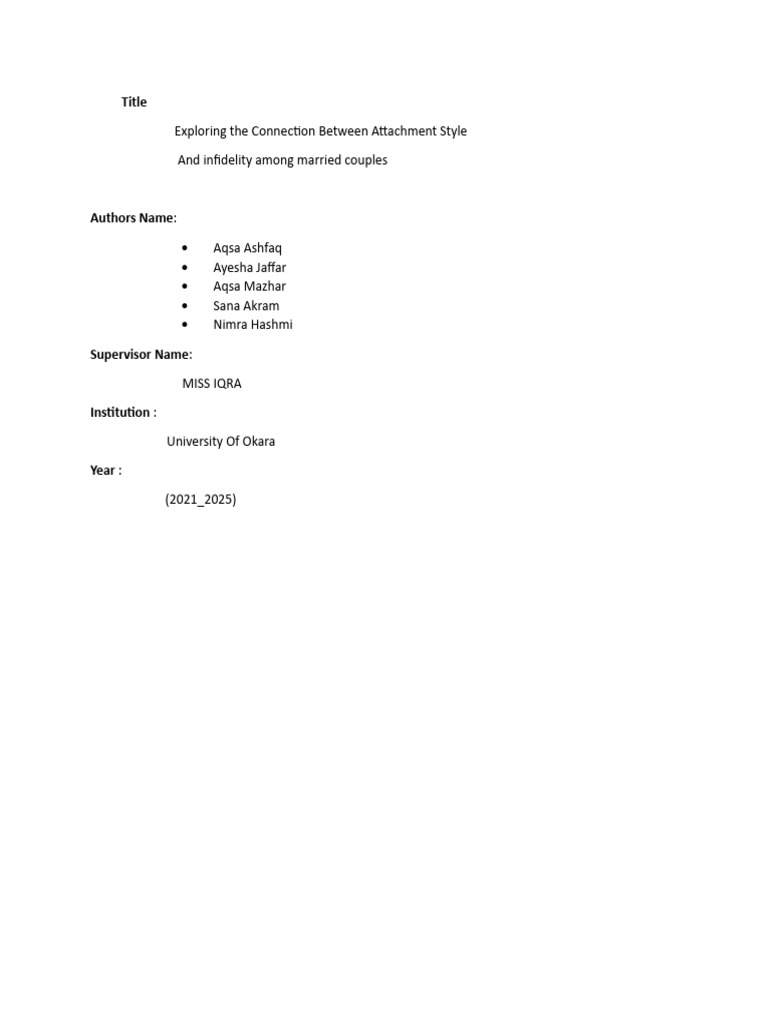 Attachment Styles and Infidelity in Marriage | PDF | Infidelity ...