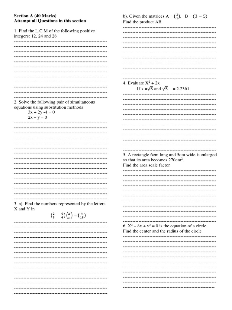 Math Problems: LCM, Equations, Matrices | PDF | Applied Mathematics ...