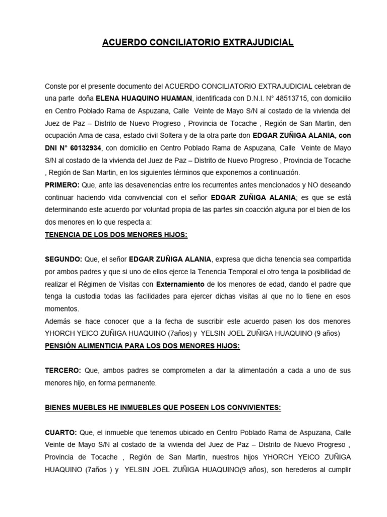 Acuerdo Conciliatorio de Tenencia y Alimentos | PDF | Justicia | Crimen ...