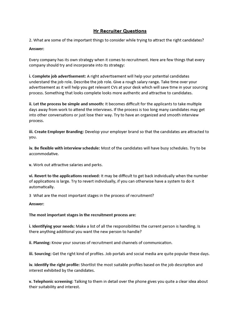 HR Recruiter Questions | PDF | Recruitment | Human Resources