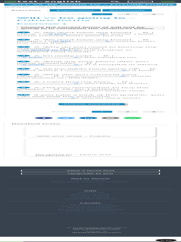 Will Vs Be Going To Future Forms Test English Pdf
