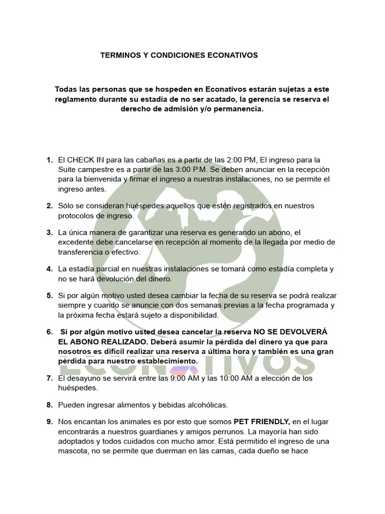 Términos y Condiciones Econativos | PDF