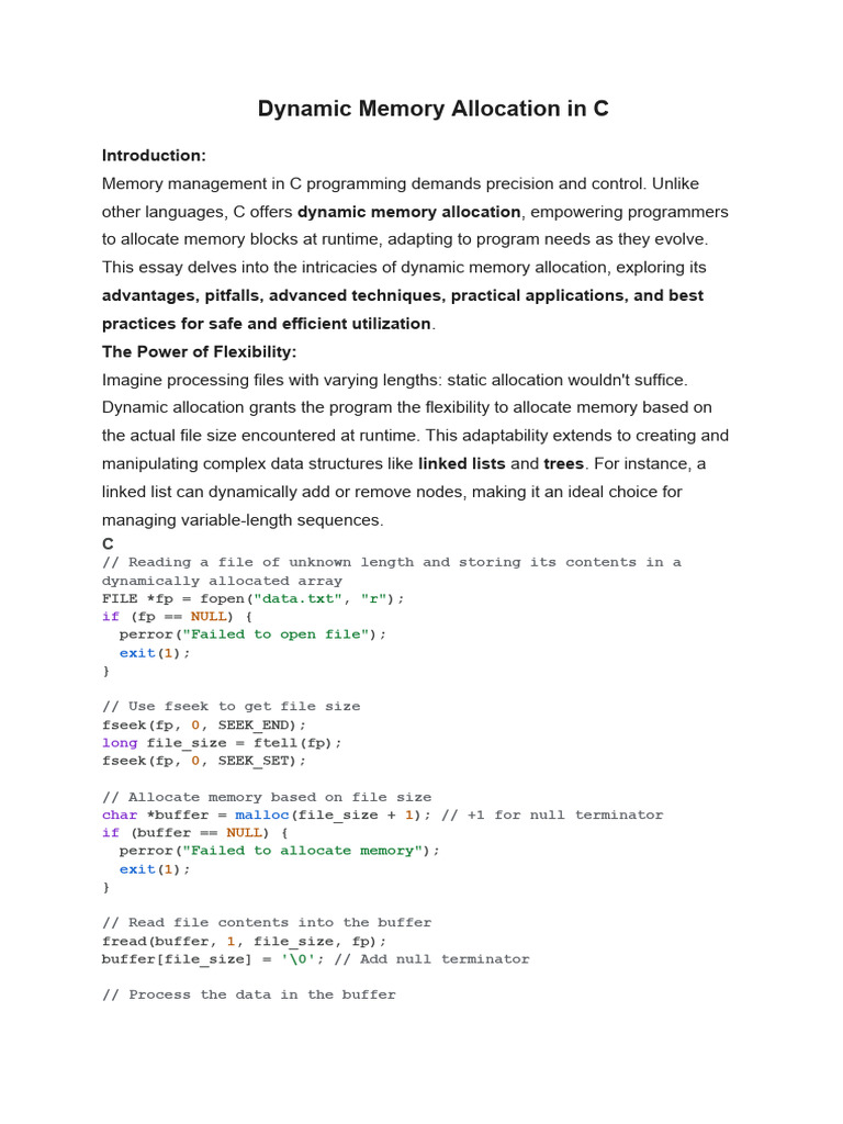 Dynamic Memory Allocation in C | PDF | Computer Programming | Software ...