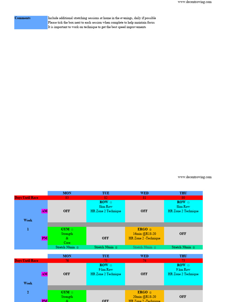 12-Week Rowing Training Plan | PDF