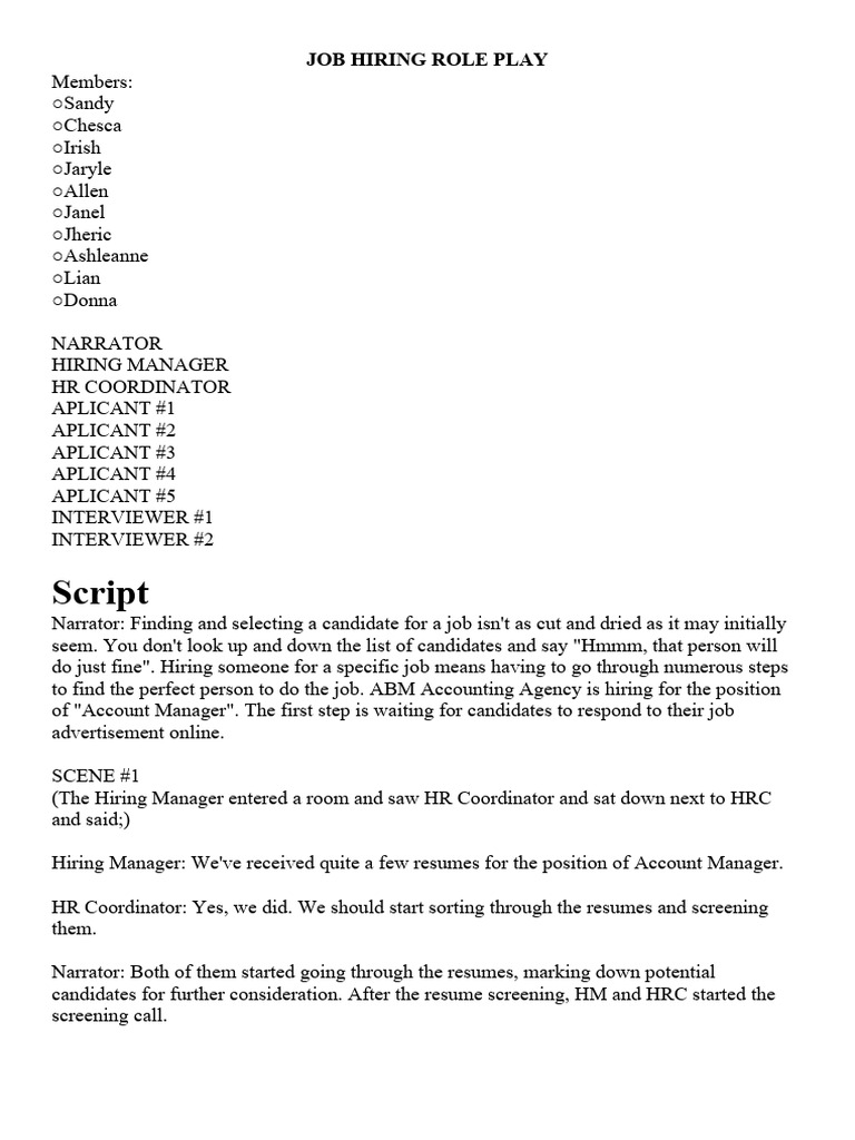 Job Interview Role Play Script | PDF