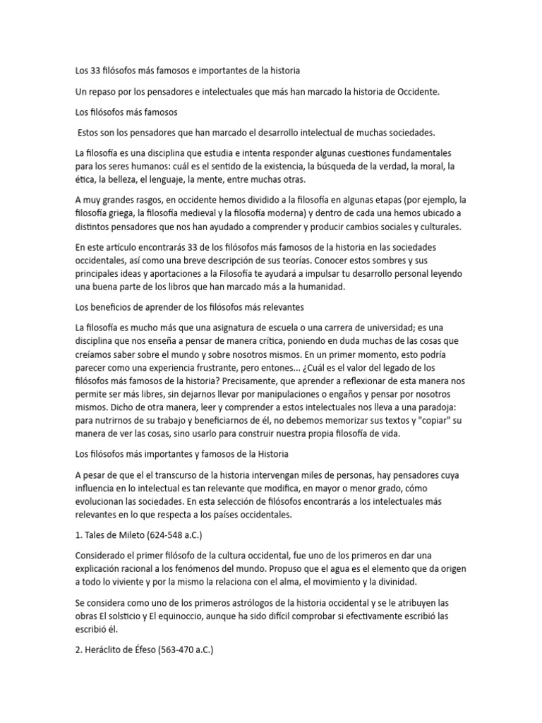 Los 33 Filósofos Más Famosos e Importantes de La Historia | PDF ...